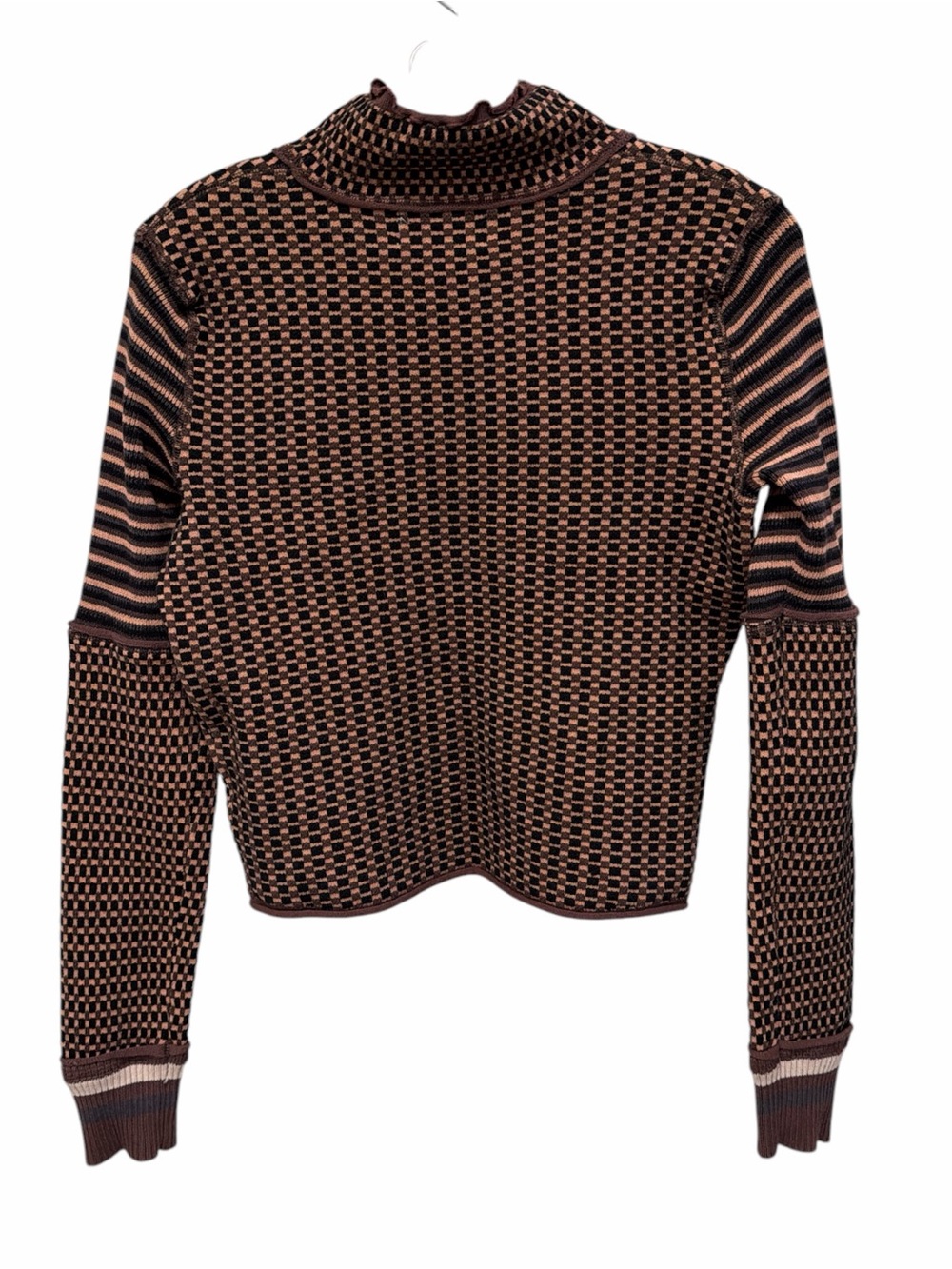 Free People We The Free Gamer Cuff Turtleneck Sweater Small Brown Cream Stripe - Picture 3 of 6